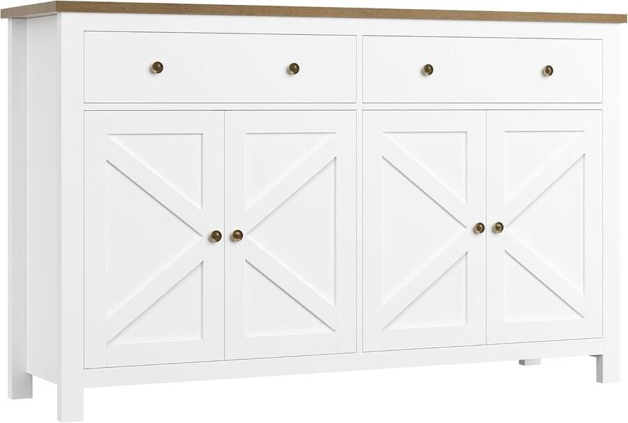 Dressoir 140 cm Breed Keukenkast met Werkblad Buffetkast met 2 Laden 4 Deuren Keukenbuffet met Verstelbare Planken voor Woonkamer Keuken Eetkamer 140 x 40 x 89 cm Wit