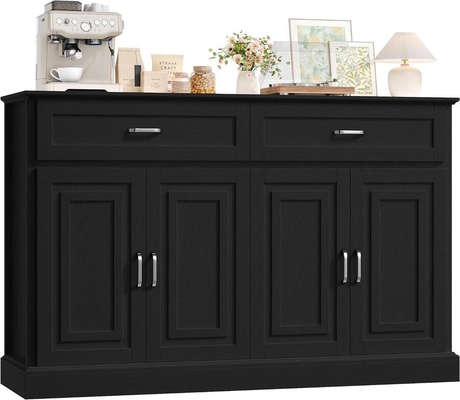 Dressoir 140 cm Breed Keukenkast met Werkblad Keukenbuffet Buffetkast Keukeneiland Koffiebar Meubel Commode met Deuren voor Woonkamer Keuken Eetkamer 140 x 39 5 x 92 5 cm zwart