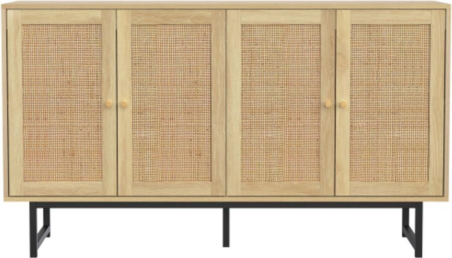 Dressoir 140x39 5x80 cm Natuurk PB Met 4 Rattan Deuren Met Opbergruimte Modern Ontwerp Geschikt Voor Woonkamer Hal Kantoor