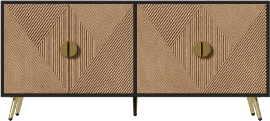 Dressoir 160 cm vier deuren goudkleurige geborstelde handgrepen en hoogglans tafelpoten zwartgoud