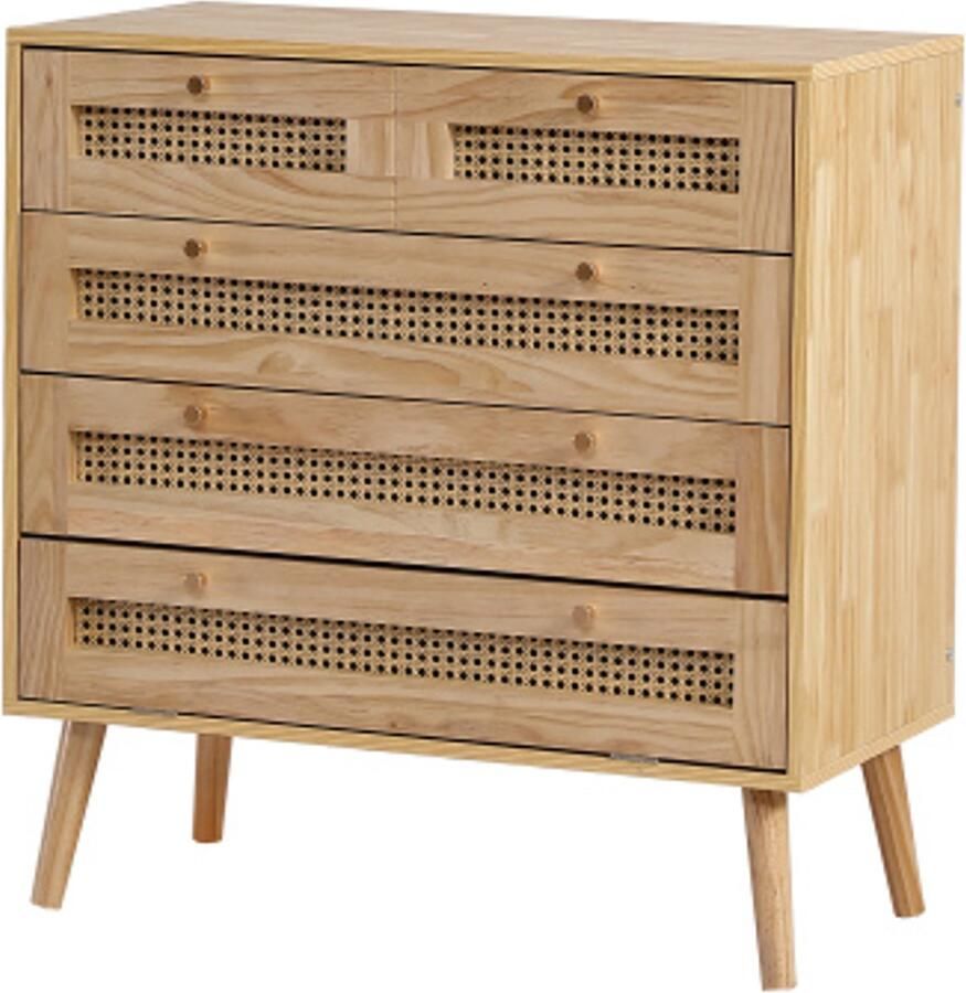 Dressoir 3 Laden Klassieke Ladekast Met Rattan Ladefront En Klapdeur Gouden Handgrepen Houten Poten Stijlvol Opbergmeubel Voor Woonkamer En Slaapkamer Modern Design