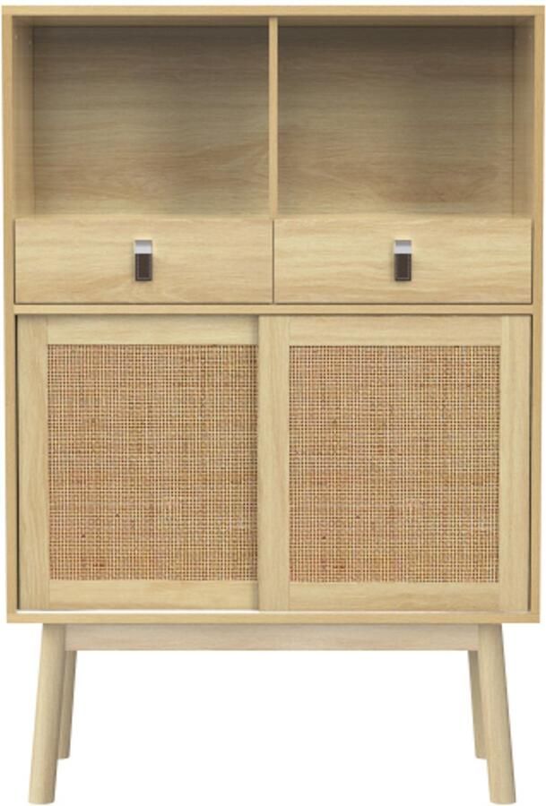 GOTAGEE Dressoir 80x39 5x120 cm deuren met echt rotan vlechtwerk twee lades twee deuren en twee open vakken