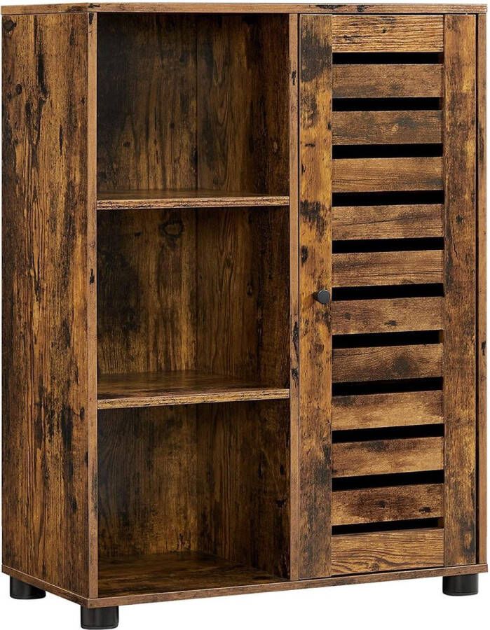 Dressoir badkamermeubel keukenkast 3 open vakken 2 verstelbare planken achter de deur voor hal woonkamer badkamer keuken vintage bruin BBK046X01