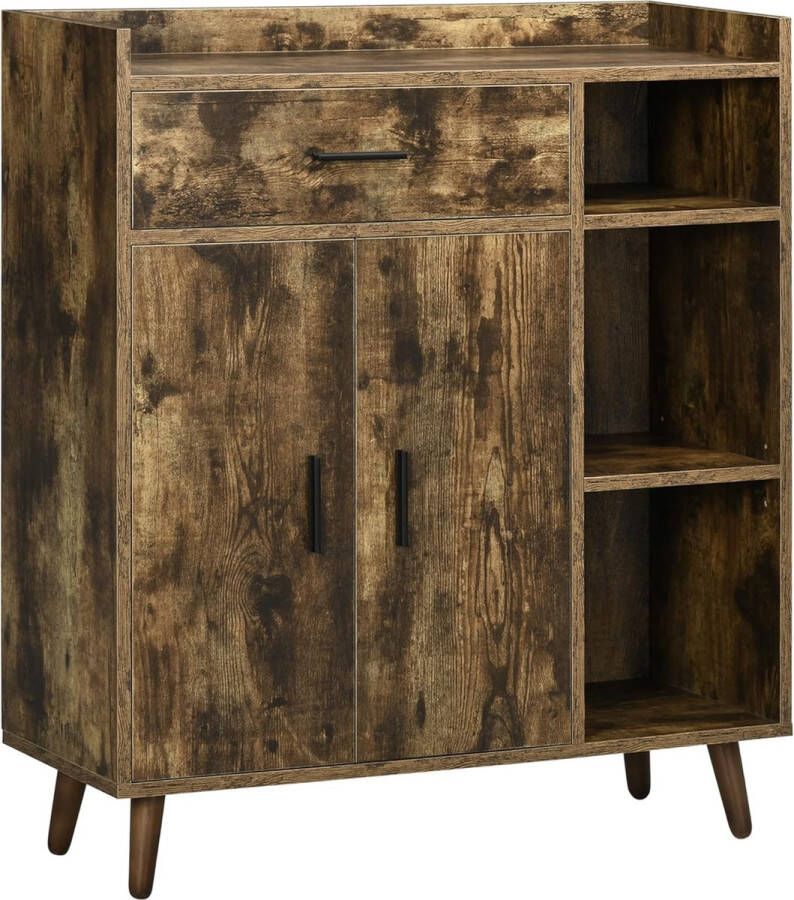 dressoir bijzetkast keukenkast met lade en kastvak opbergkast met verstelbare planken archiefkast spaanplaat rustiek bruin 80 x 30 x 96 5 cm