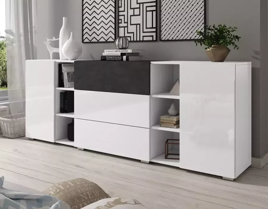 MEUBELLA Dressoir Bonzo Wit Antraciet 190 cm