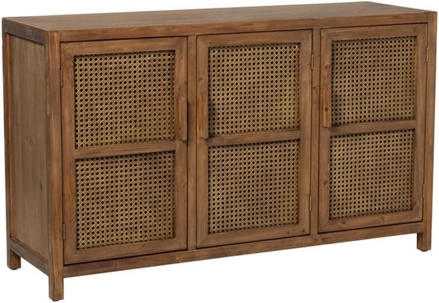 Dressoir – bruin hout – 3 deuren met rotan webbing – 120x72x40 cm – boho Scandinavisch design