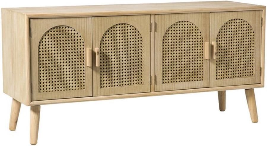 Dressoir – bruin hout – 4 deuren met rotan webbing – 120x55x40 cm – boho vintage stijl