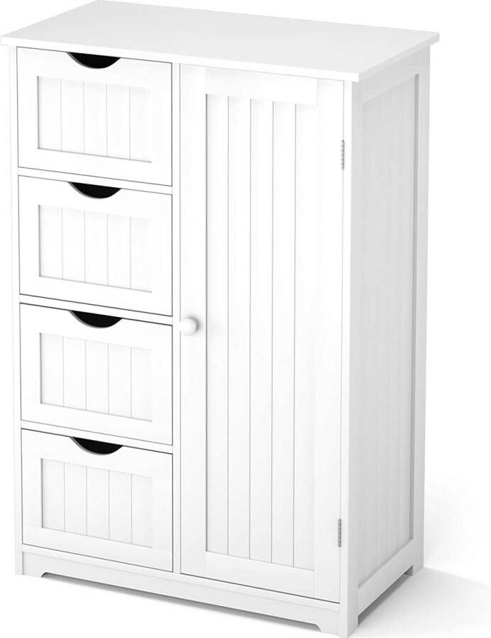 Dressoir commode badkamerkast bijzetkast multifunctionele kast staande kast dressoir met 4 laden en 1 kast-vak wit