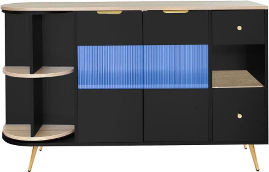 GOTAGEE Dressoir Eetkamer Woonkamer Opbergkasten met glazen schuifdeuren en LED-verlichting Houten dressoir Vrijstaande kasten Buffetkasten Keukenmeubels Zwart