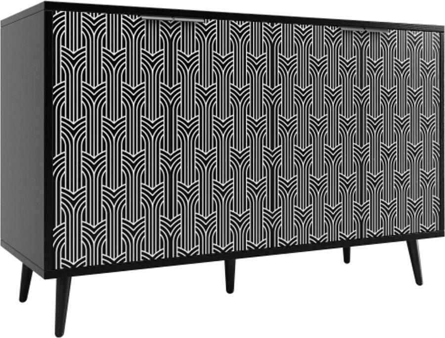 GOTAGEE Dressoir Eetkamerkast (120×35×78cm) eetkamer- en woonkamerkast kastdeurontwerp vrijstaande kast anti-dumping gesneden deur zwart