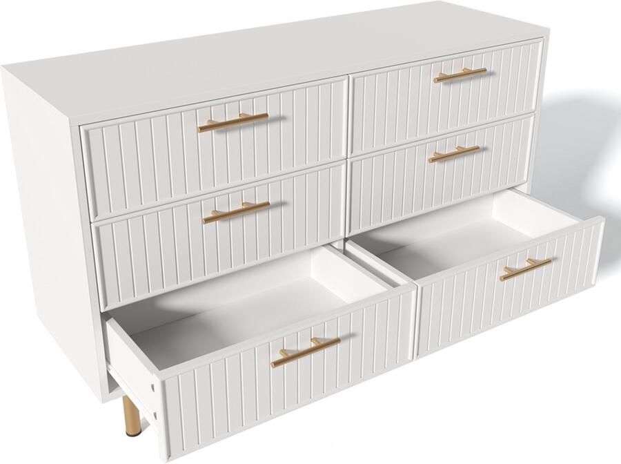 Zonder merk Gotagee Dressoir Eettafelkast Lade kast Woonkamerkast Eetkamerkast Met zes lades Wit H75 B120 T40 cm