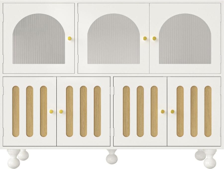 GOTAGEE Dressoir glazen deur sleutelvormige deur ronde kolompoten opbergkast eetkamerkast woonkamerkast