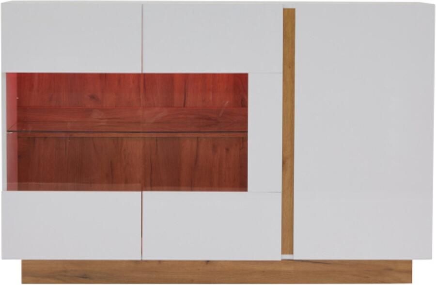 GOTAGEE Dressoir hoogglans ladekast wit met glas houten onderstel kast hal kast 138*38*90.5cm