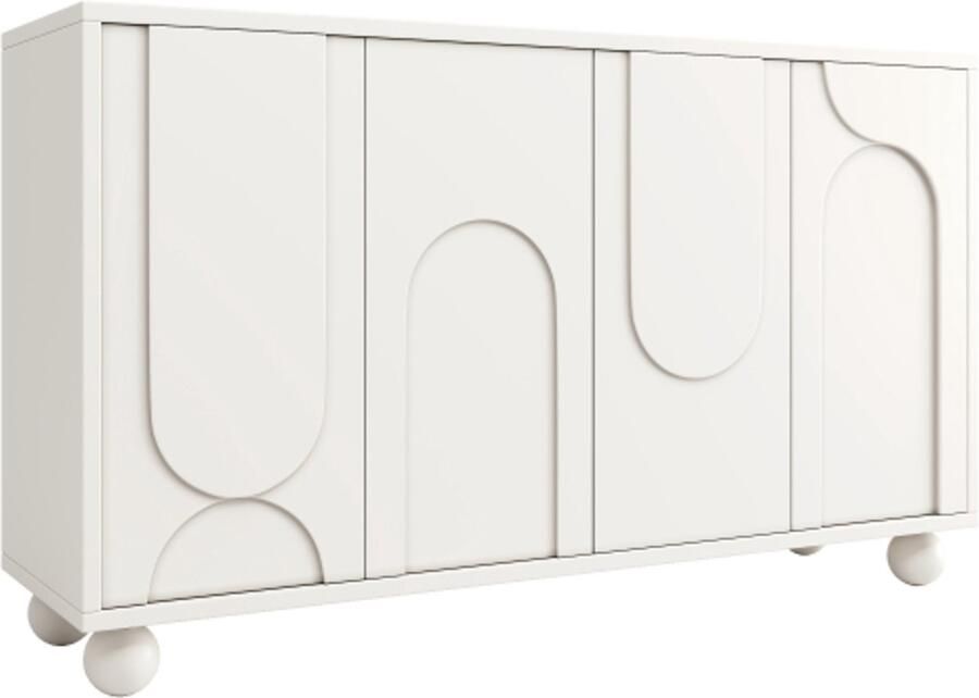 GOTAGEE Dressoir Kast (120×35×71cm) eetkamer- en woonkamerkast dressoir met opbergruimte anti-dumping modern met Verstelbare Plank wit