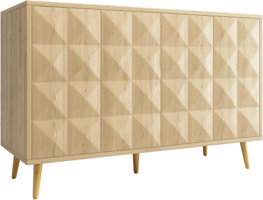 GOTAGEE Dressoir Kast (120×35×78cm) eetkamer- en woonkamerkast zijkast met opbergruimte kantelveilig met reliëfdeur met verstelbare plank originele houtkleur