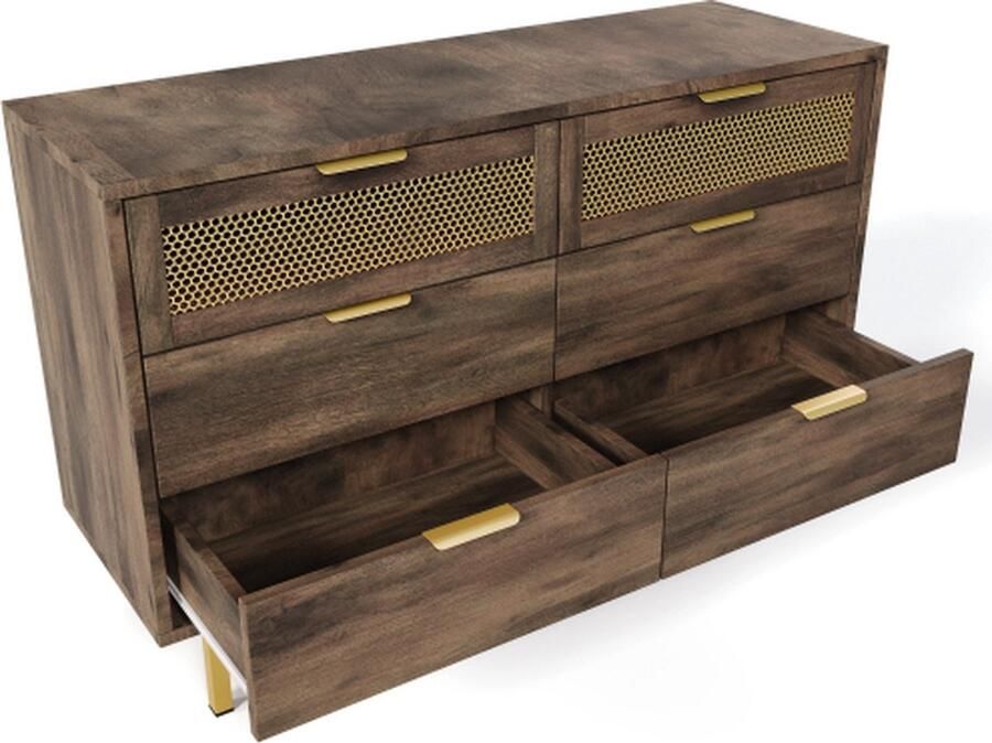 Zonder merk Gotagee Dressoir Kast Donkerbruin Ladekast met 6 Laden 120x40x76cm Metalen Handgrepen Multifunctionele Kast Halkast Slaapkamerkast Woonkamerkast