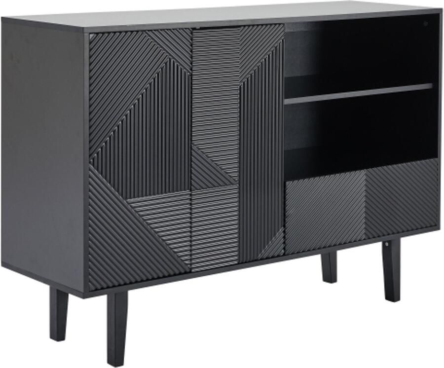 GOTAGEE Dressoir kast met matzwarte strepen opbergkast met geometrisch patroon 2 openslaande deuren en 1 lade open opbergruimte voor entree woonkamer