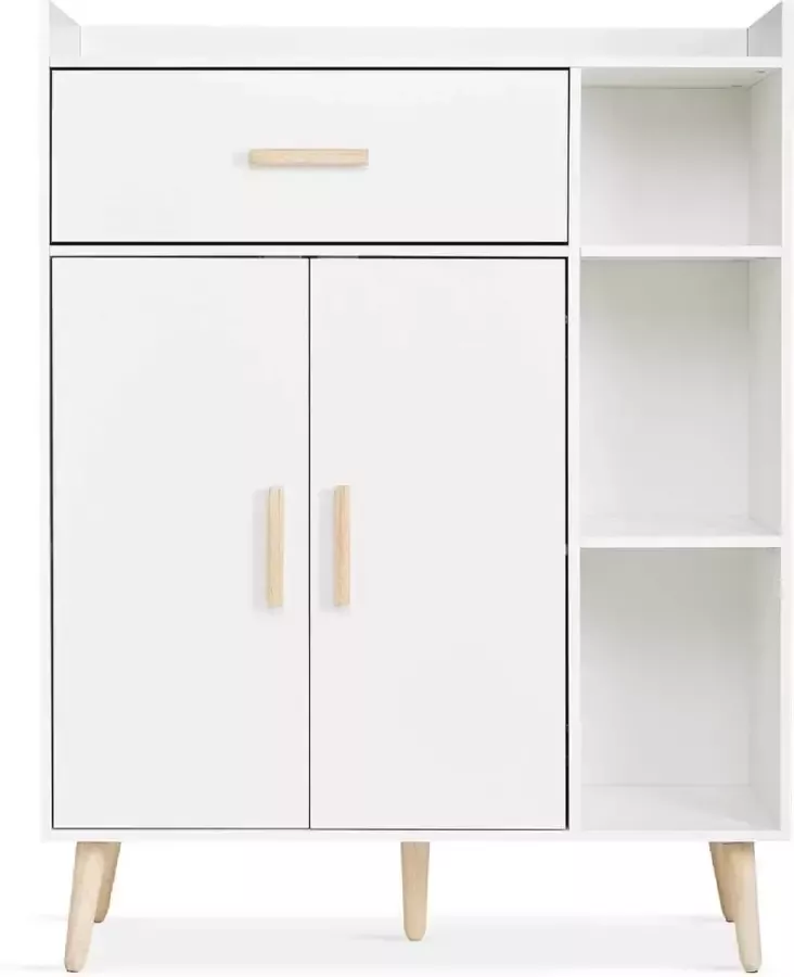 Dressoir Kast Organizer Ladekastje Scandinavisch Ladekast Slaapkamer Archiefkast Kantoor 82 x 30 x 91cm Wit Eiken