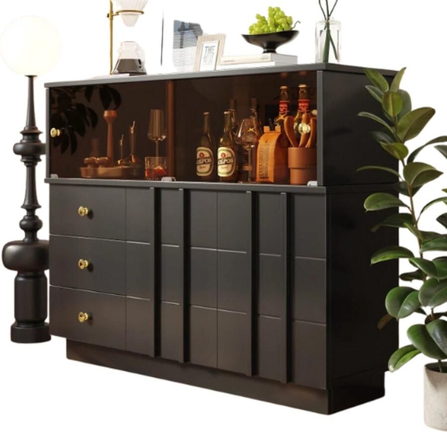 MDG shop Dressoir kasten Dressoirs Dressoir zwart Dressior Dressoir met glazen deuren Buffetkast voor eetkamer en woonkamer