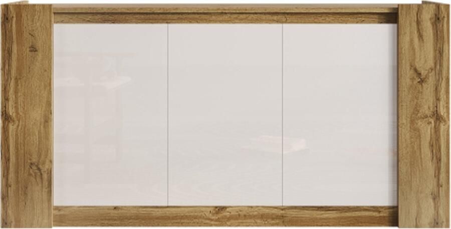 GOTAGEE Dressoir kasten in hoogglans wit en hout greeploos design afgeschuinde deuren die tevens als handgrepen dienen softclose scharnieren en verstelbare planken