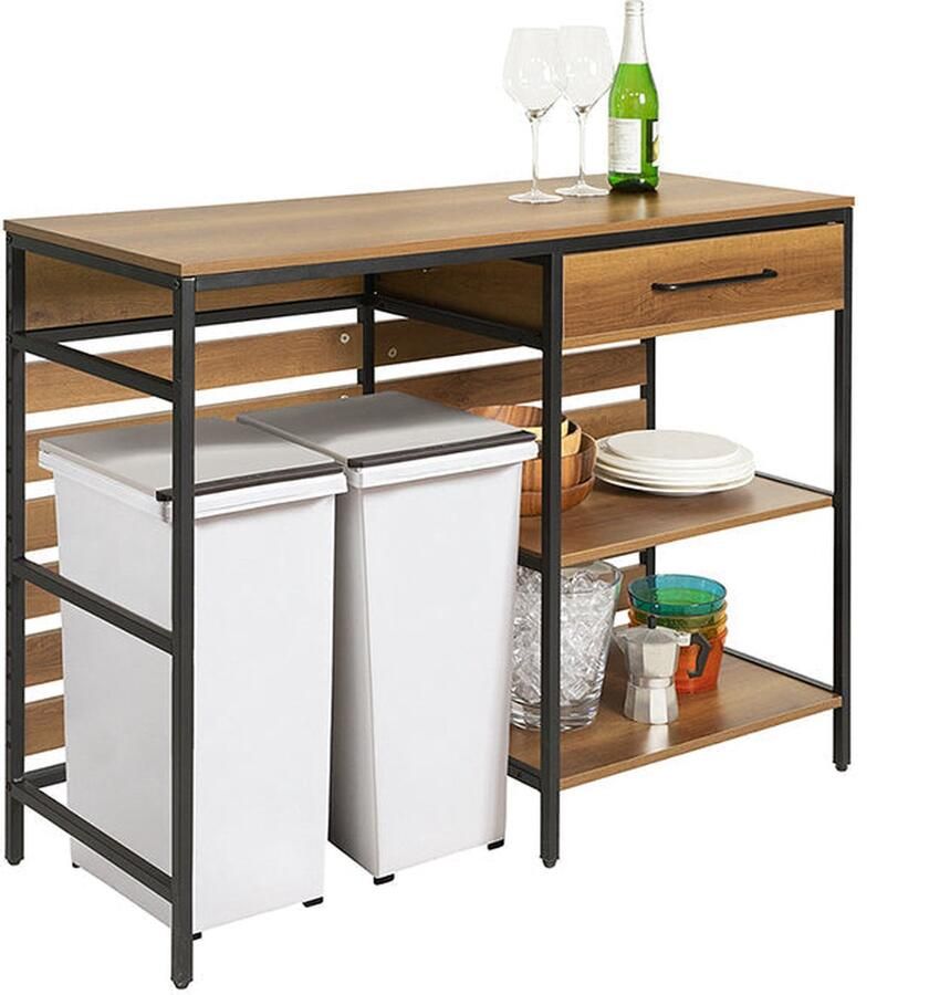 Rootz Living Rootz Dressoir Keukeneiland Halkast Keukenkast Ruime opbergruimte Stevig metalen frame Verstelbare poten 120 cm x 90 cm x 45 cm