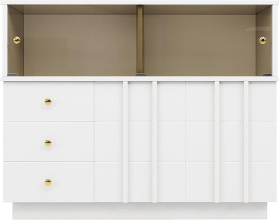 Zonder merk Gotagee Dressoir Keukenkast Opbergkast Buffetkast Eetkamerkast Woonkamerkast Witte kasten Rookglazen deuren