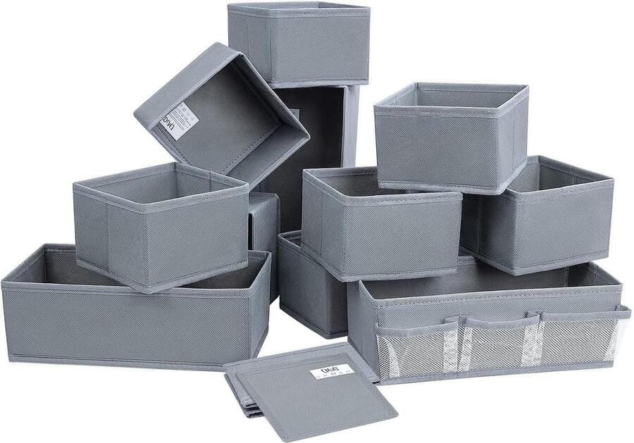 Dressoir lade organisator 12 stuks stoffen opbergdozen opvouwbare kledingkast ladeverdelers opbergkubussen grijs