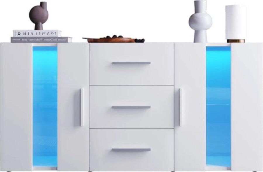 Dressoir ladekast 16 kleuren LED verlichting TV meubel Woonkamer kast Eetkamer kast 140x35x70cm Wit