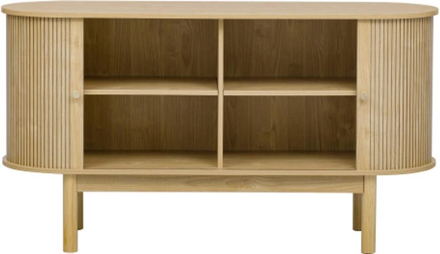 GOTAGEE Dressoir ladekast Dressoir met schuifdeuren en grenenhouten poten 138 cm kast met verstelbare planken voor eetkamer keuken hal licht eiken