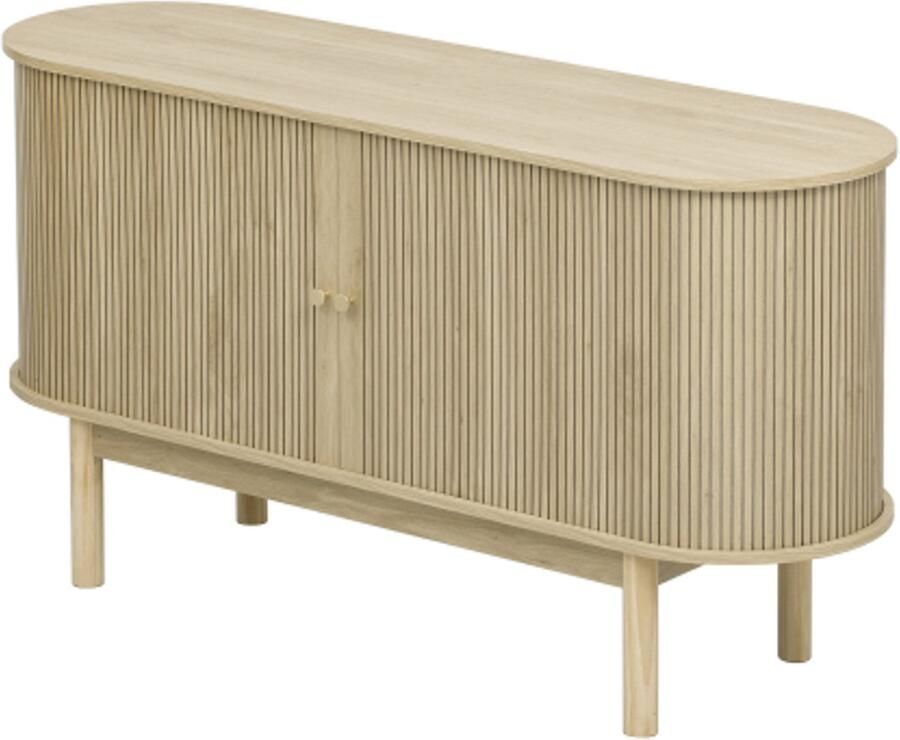 GOTAGEE Dressoir ladekast Dressoir met schuifdeuren en grenenhouten poten 138 cm kast met verstelbare planken voor eetkamer keuken hal natuurlijk