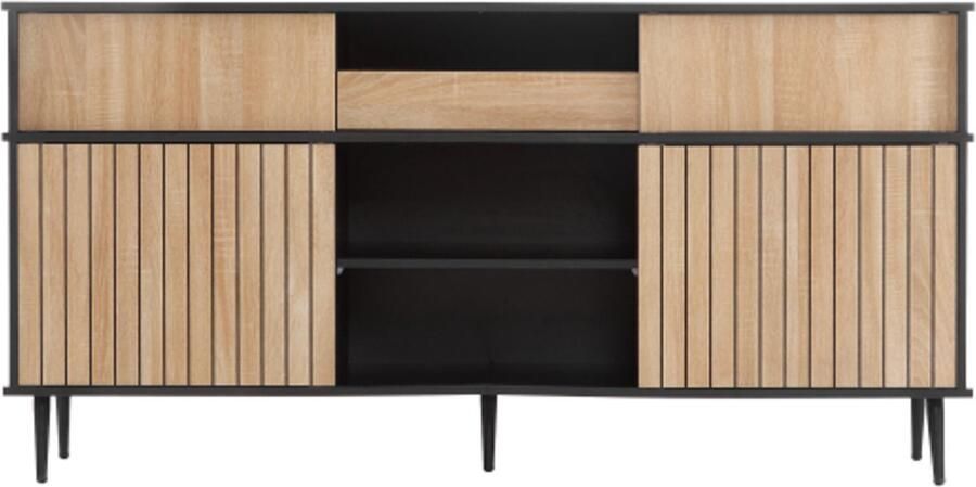 GOTAGEE dressoir Ladekast met 4 schuifdeuren en 1 lade eiken gecombineerd met zwart afmetingen: 160 B x 40 D x 80 H