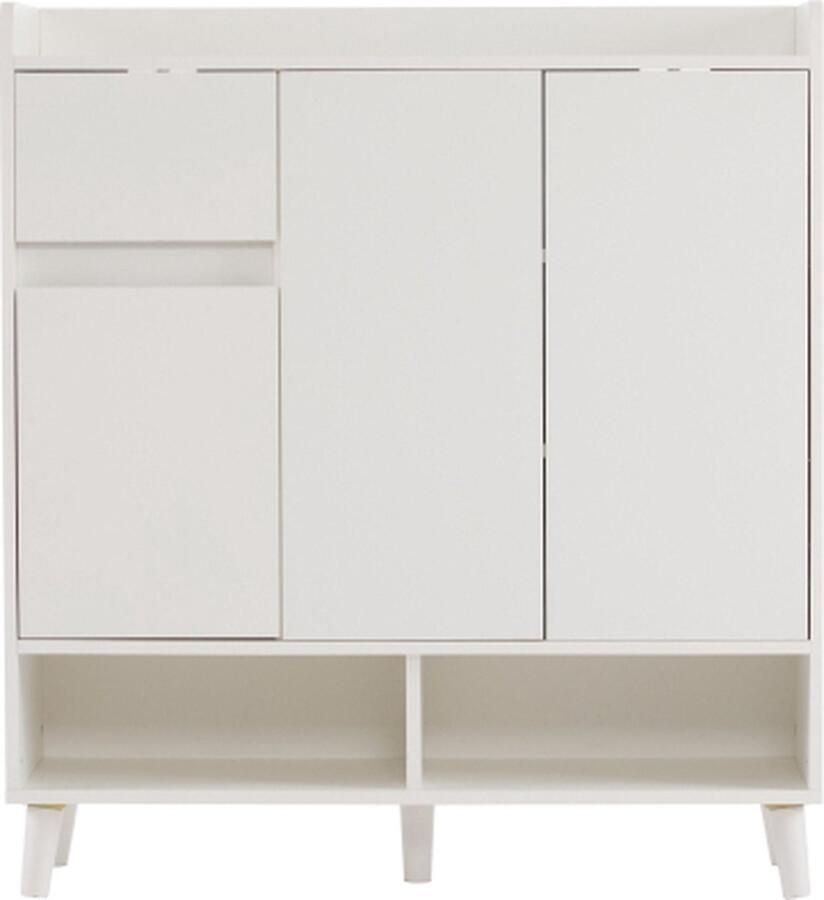 Zonder merk Gotagee Dressoir Ladekast Schoenenkast met Verstelbare Planken Minimalistische Thuisorganizer met Massief Houten Poten Praktische Opbergkast