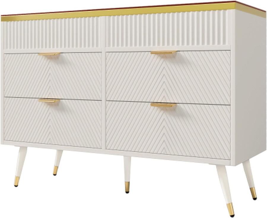 Zonder merk Gotagee Dressoir Ladekast van Amber Glas met 6 Laden Hoge Kast Locker Slaapkamerkast Woonkamerkast Zijkast