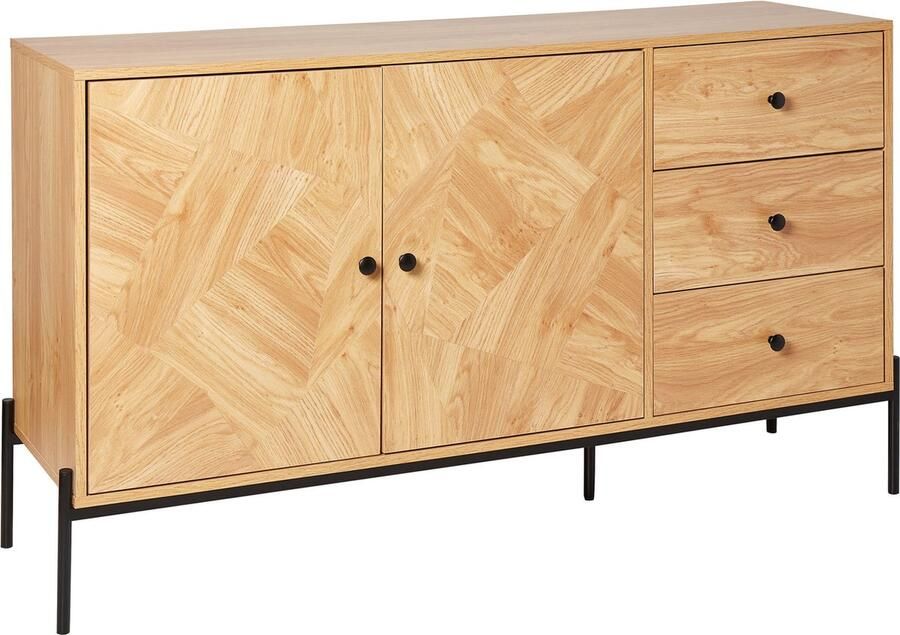 Beliani Sideboard met 3 lades lichthout zwart ARIZONA