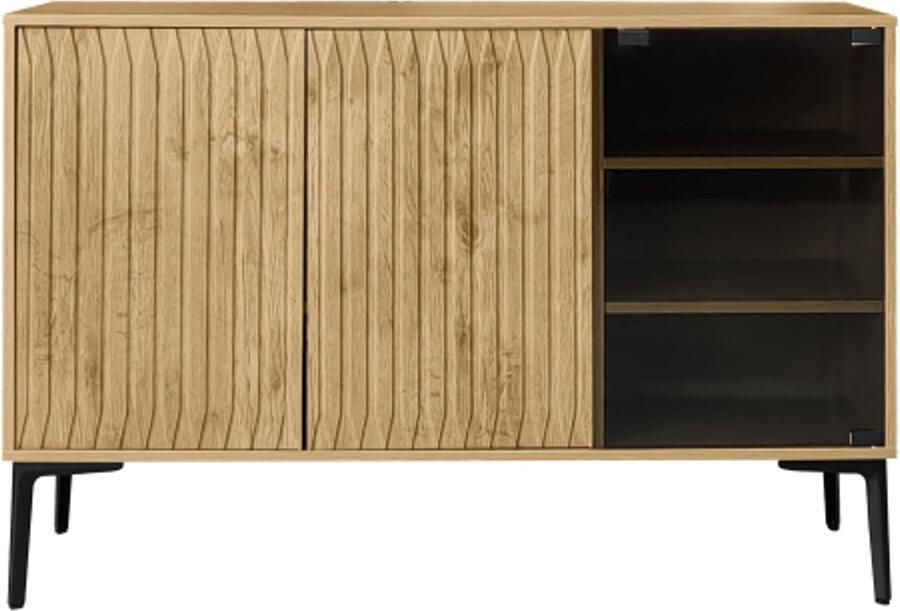 GOTAGEE Dressoir met lichtbalk 120 cm brede glazen deur woonkamerkast eetkamerkast zijkast keukenkast naturel