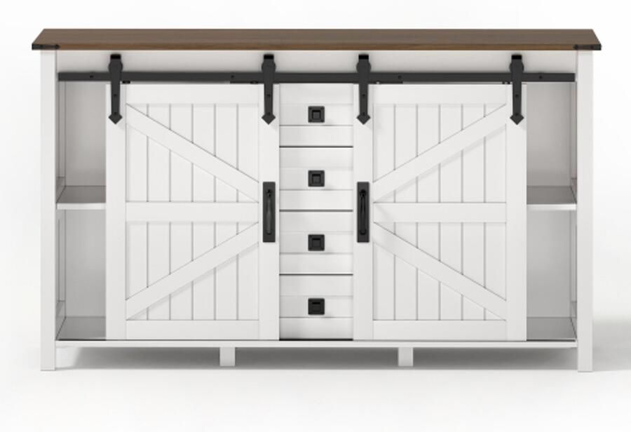 Dressoir met opbergruimte 137 cm brede zijkast met schuifdeuren en 4 lades vintage koffiebar dressoir geschikt voor keuken eetkamer en woonkamer wit