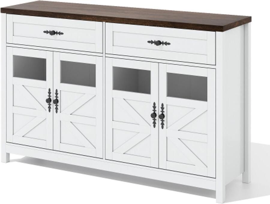 GOTAGEE Dressoir met opbergruimte 140 cm lang buffetkast met 4 deuren en 2 grote lades eetkamer-koffiebar in eigentijdse stijl wit