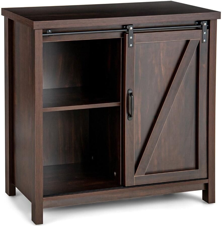 Dressoir met Opbergruimte – Vrijstaande Keukenkast met Schuifdeur en 4 Compartimenten Bruin