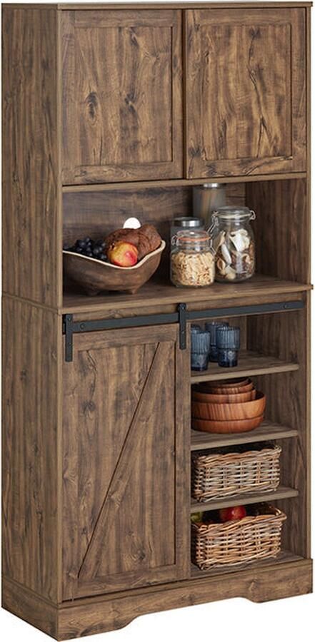 Rootz Living Rootz Dressoir met schuifdeuren Dressoir Keukenkast Verstelbare planken Draadbeheer Veelzijdige opbergruimte Donkerbruin 80 cm x 170 cm x 34 cm
