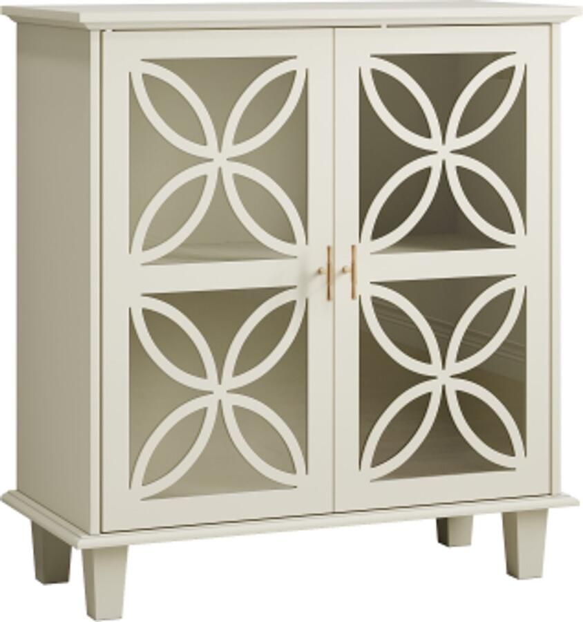 Dressoir met verstelbare planken vrijstaande badkamerkast met gehard glazen deuren moderne retro keukenconsoletafel decoratieve opbergkast met twee deuren crème