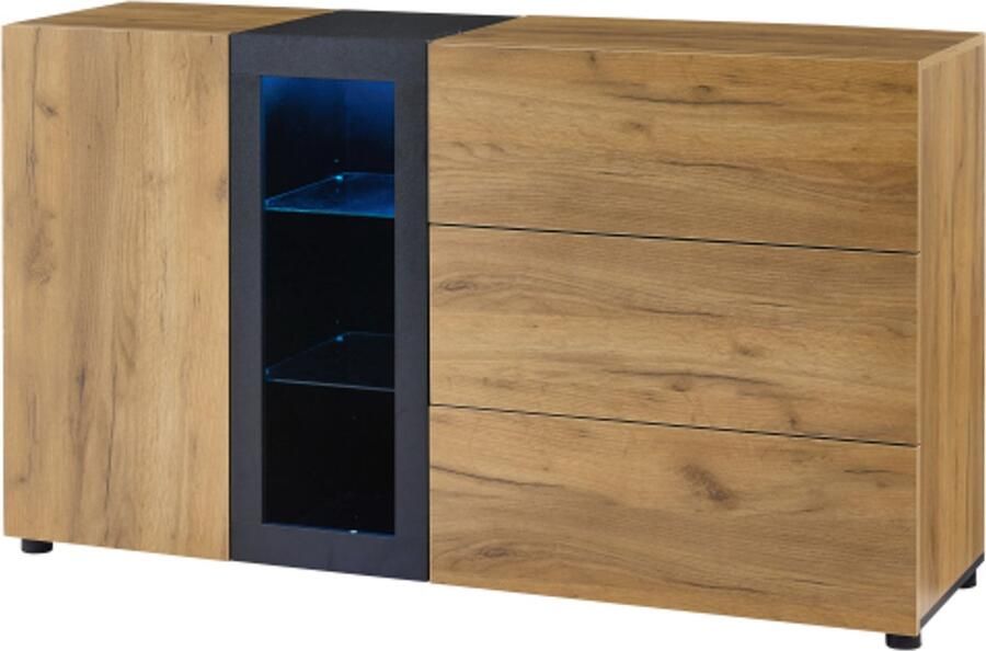 Dressoir modern dressoir buffetkast dressoir met 3 laden consoletafel opbergkast met glas breedte 140 cm