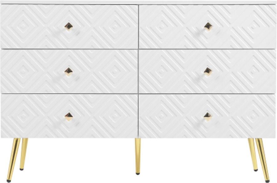 GOTAGEE dressoir Moderne ladekast met 6 laden – 120x40x80cm – Elegant wit met goud – Slaapkamer & Woonkamer