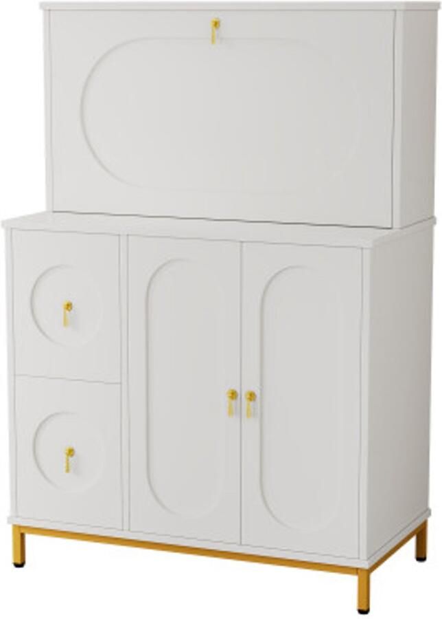 GOTAGEE Dressoir of boekenkast kast studeerkamer kantoor Bureau Opvouwbaar bureau wit 150 cm hoog 100 cm breed