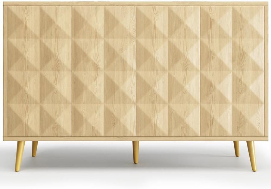 Dressoir opbergkast bijzetkast met 4 deuren met reli毛fdesign en verstelbare legplanken geschikt voor eetkamer en woonkamer 120脳35脳78 cm houtkleur