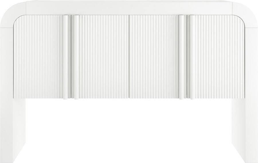 Dressoir opbergkast bijzetkast met 4 magnetische deuren met verticale streeppatronen en anti-kantelvoorziening geschikt voor keuken eetkamer en woonkamer modern minimalistisch ontwerp met elegante afgeronde hoeken 120×39 8×75 cm wit