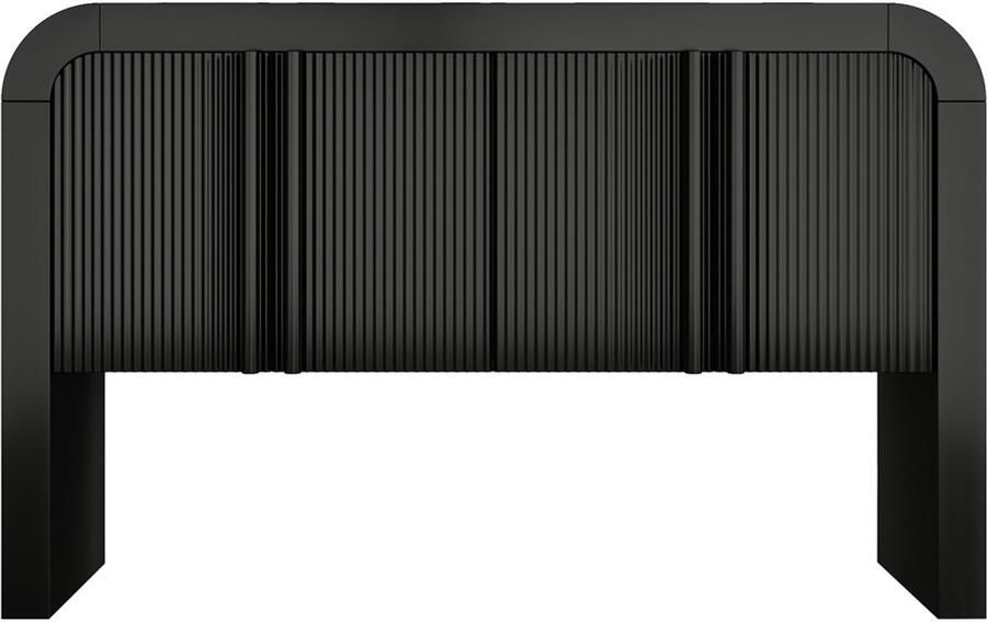 Dressoir opbergkast bijzetkast met 4 magnetische deuren met verticale streeppatronen en anti-kantelvoorziening geschikt voor keuken eetkamer en woonkamer modern minimalistisch ontwerp met elegante afgeronde hoeken 120×39 8×75 cm Zwart