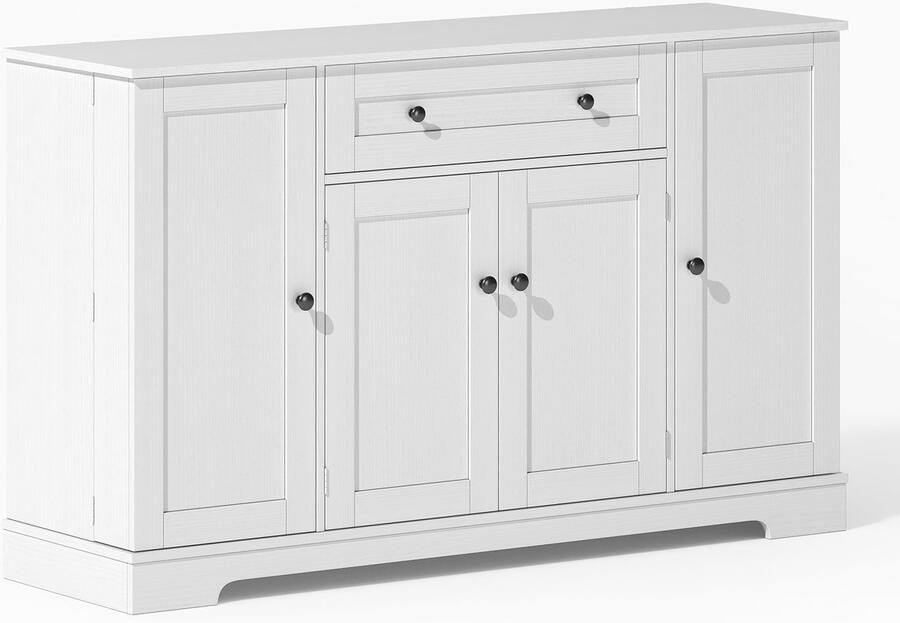 Dressoir opbergkast met 1 lade verstelbare planken 4 deuren en kruidenrek modern en minimalistisch ontwerp 138x40x85 cm wit