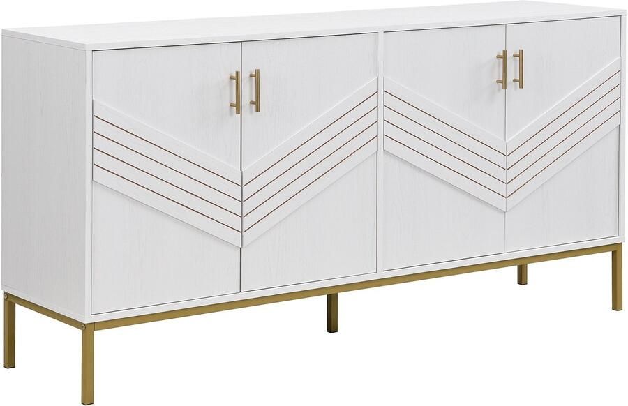 Dressoir Opbergkast met 4 deuren en verstelbare planken modern minimalistisch luxe ontwerp geschikt voor de woonkamer eetkamer en gang 160 x 40 x 80 5 cm wit-goud