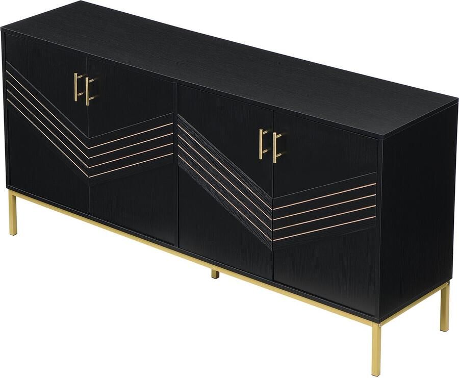 Dressoir Opbergkast met 4 deuren en verstelbare planken modern minimalistisch luxe ontwerp geschikt voor de woonkamer eetkamer en gang 160 x 40 x 80 5 cm zwart-goud