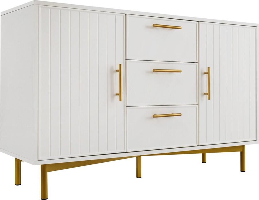 Zonder merk Gotagee Dressoir Opbergkast Woonkamerkast Lade kast Met twee deuren en drie lades Wit H75 B120 T40 cm